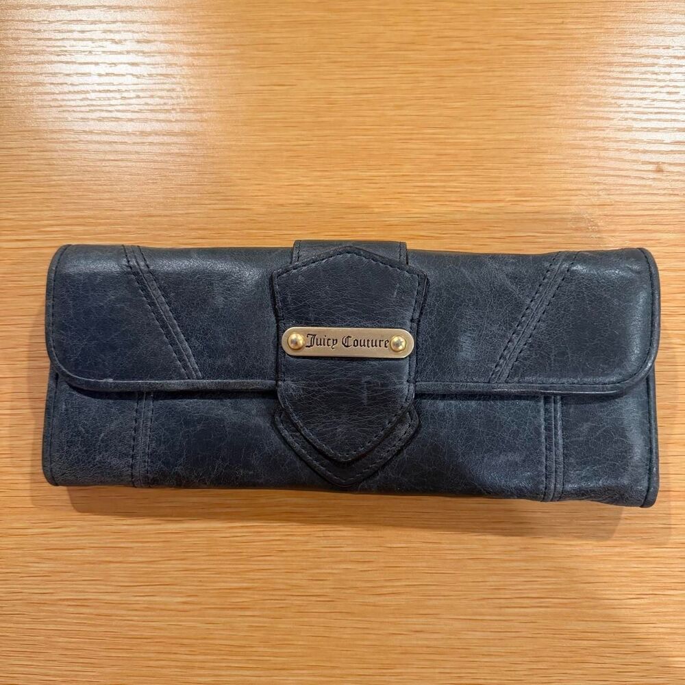 Vintage Y2K Authentic Juicy Couture Clutch Wallet Leather in Slate Gold Hardware